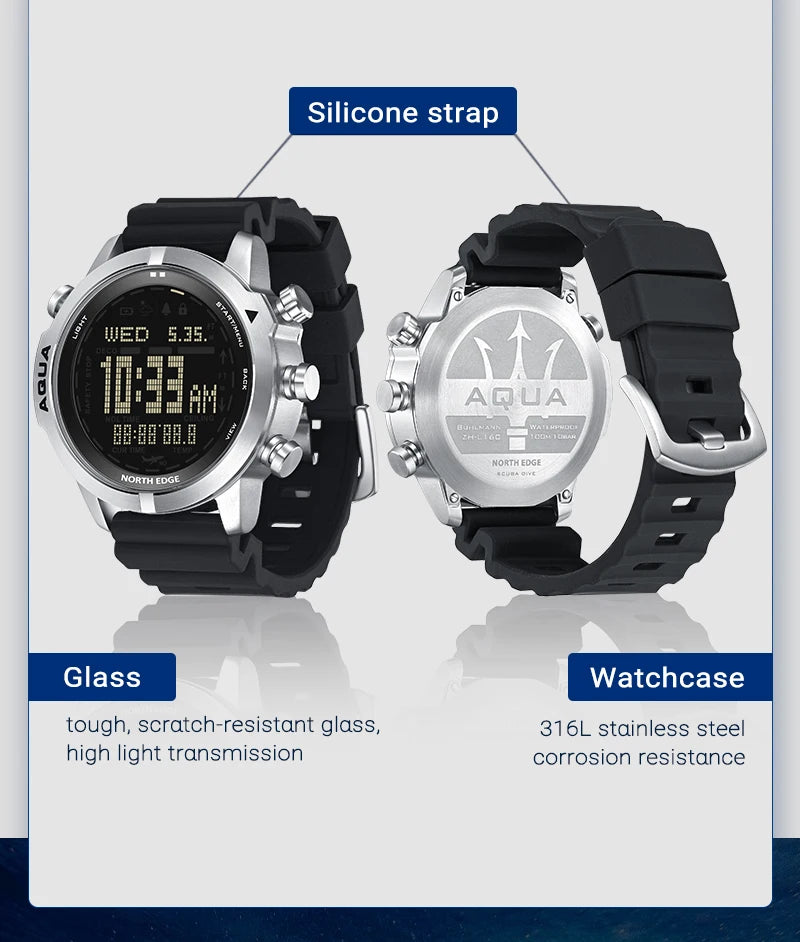 NORTH EDGE Men’s Dive Computer Smart Watch – 50M, NDL, Altimeter, Compass