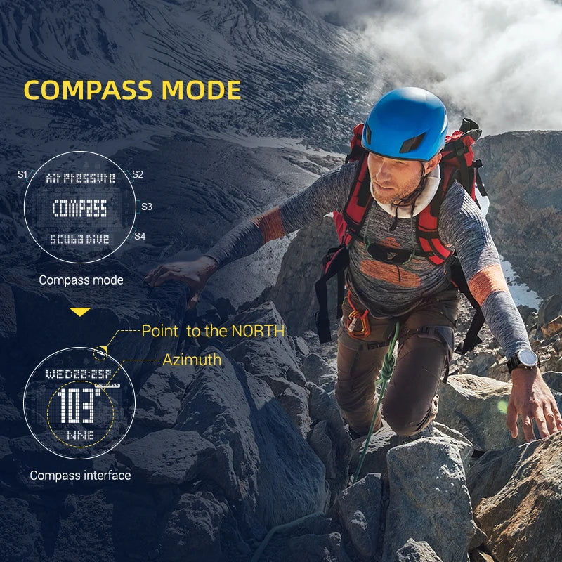 NORTH EDGE Men’s Dive Computer Smart Watch – 50M, NDL, Altimeter, Compass