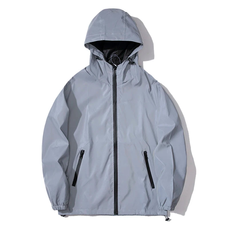 Night Reflective Windbreaker Jacket – Hooded Waterproof Outdoor Coat for Men / Women