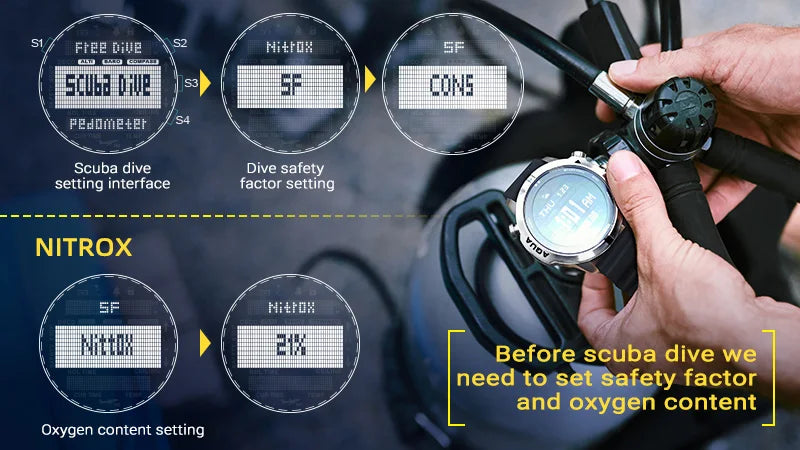 NORTH EDGE Men’s Dive Computer Smart Watch – 50M, NDL, Altimeter, Compass