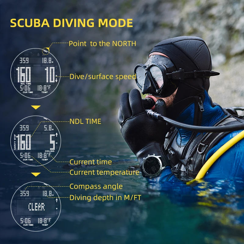 NORTH EDGE Men’s Dive Computer Smart Watch – 50M, NDL, Altimeter, Compass