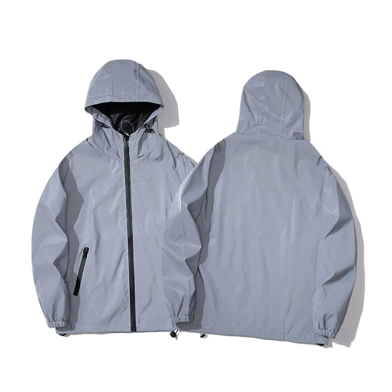 Night Reflective Windbreaker Jacket – Hooded Waterproof Outdoor Coat for Men / Women