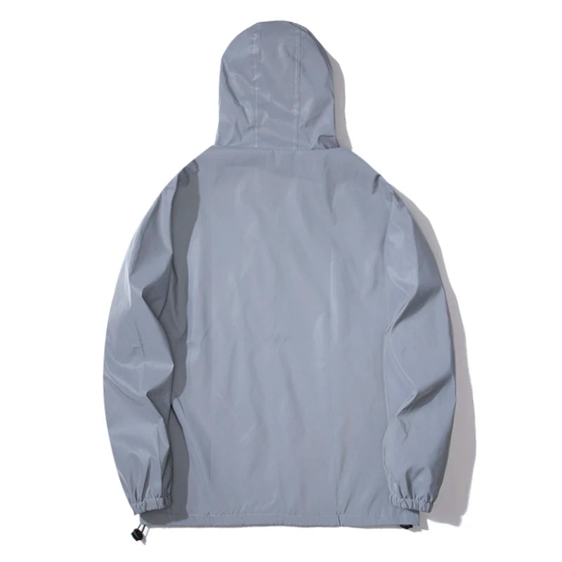 Night Reflective Windbreaker Jacket – Hooded Waterproof Outdoor Coat for Men / Women
