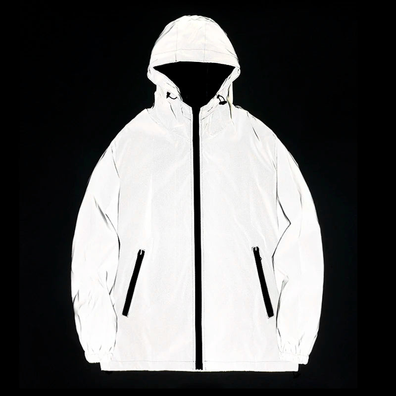 Night Reflective Windbreaker Jacket – Hooded Waterproof Outdoor Coat for Men / Women