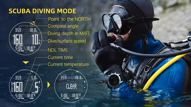 NORTH EDGE Men’s Dive Computer Smart Watch – 50M, NDL, Altimeter, Compass