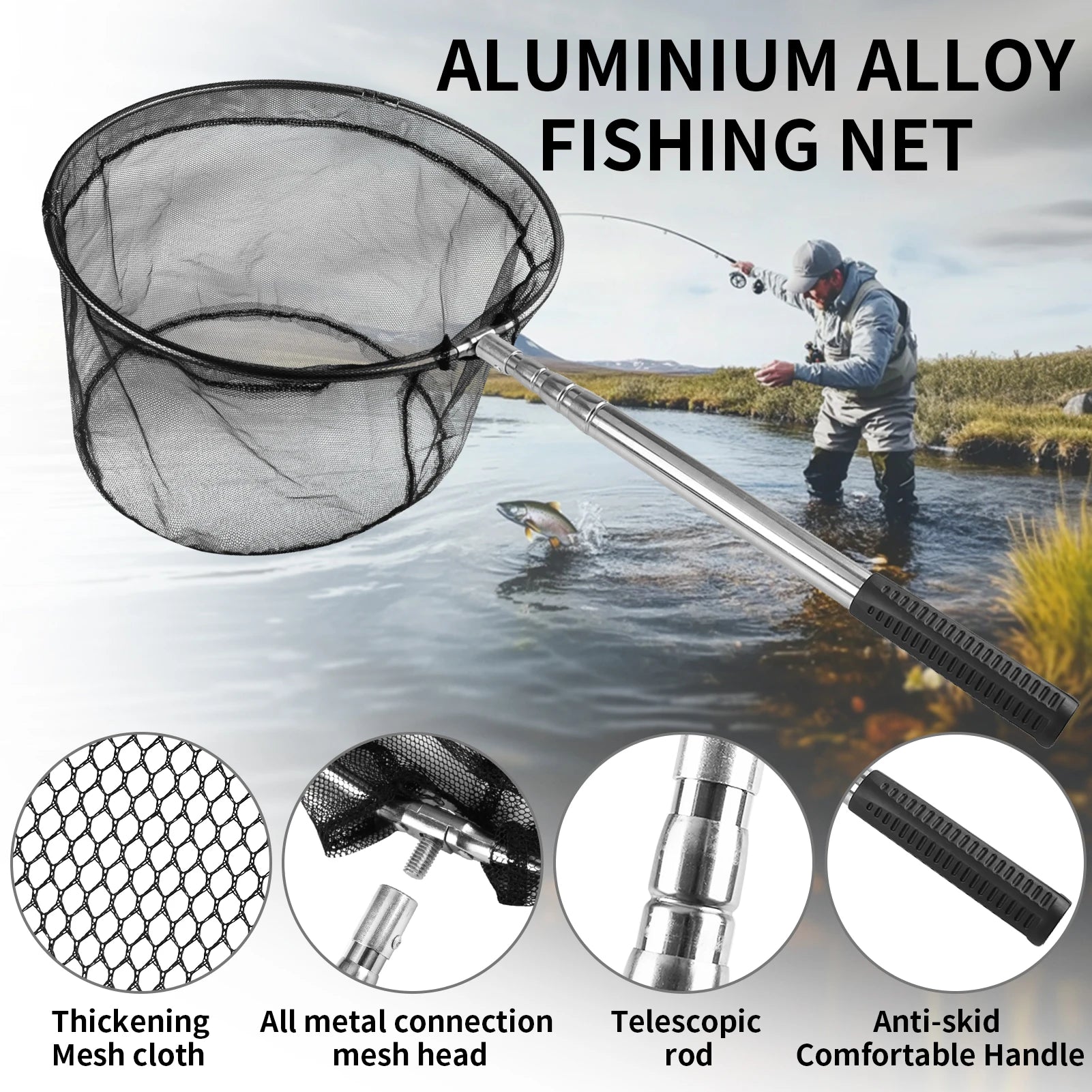 Telescopic Fishing Landing Net – 55cm to 190cm Foldable Floating Net