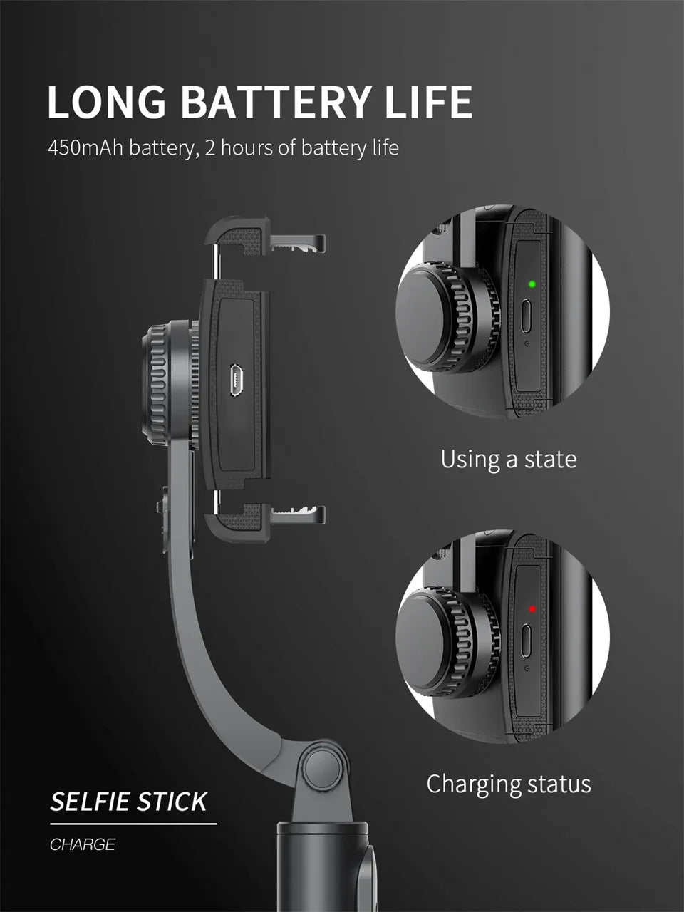 STTKGZD Handheld Gimbal Stabilizer – Bluetooth Selfie Stick Tripod with Fill Light