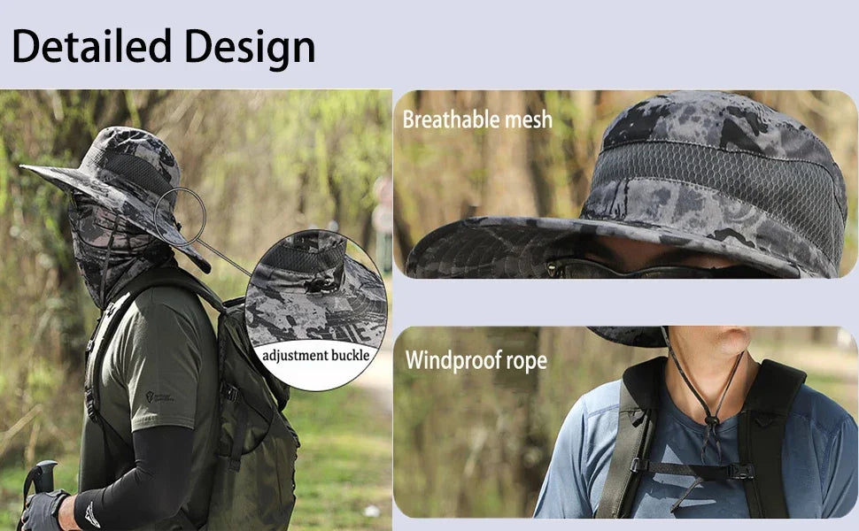 Men’s Wide Brim Solar Fan Hat – UPF50+ Sun Protection, Dual Power