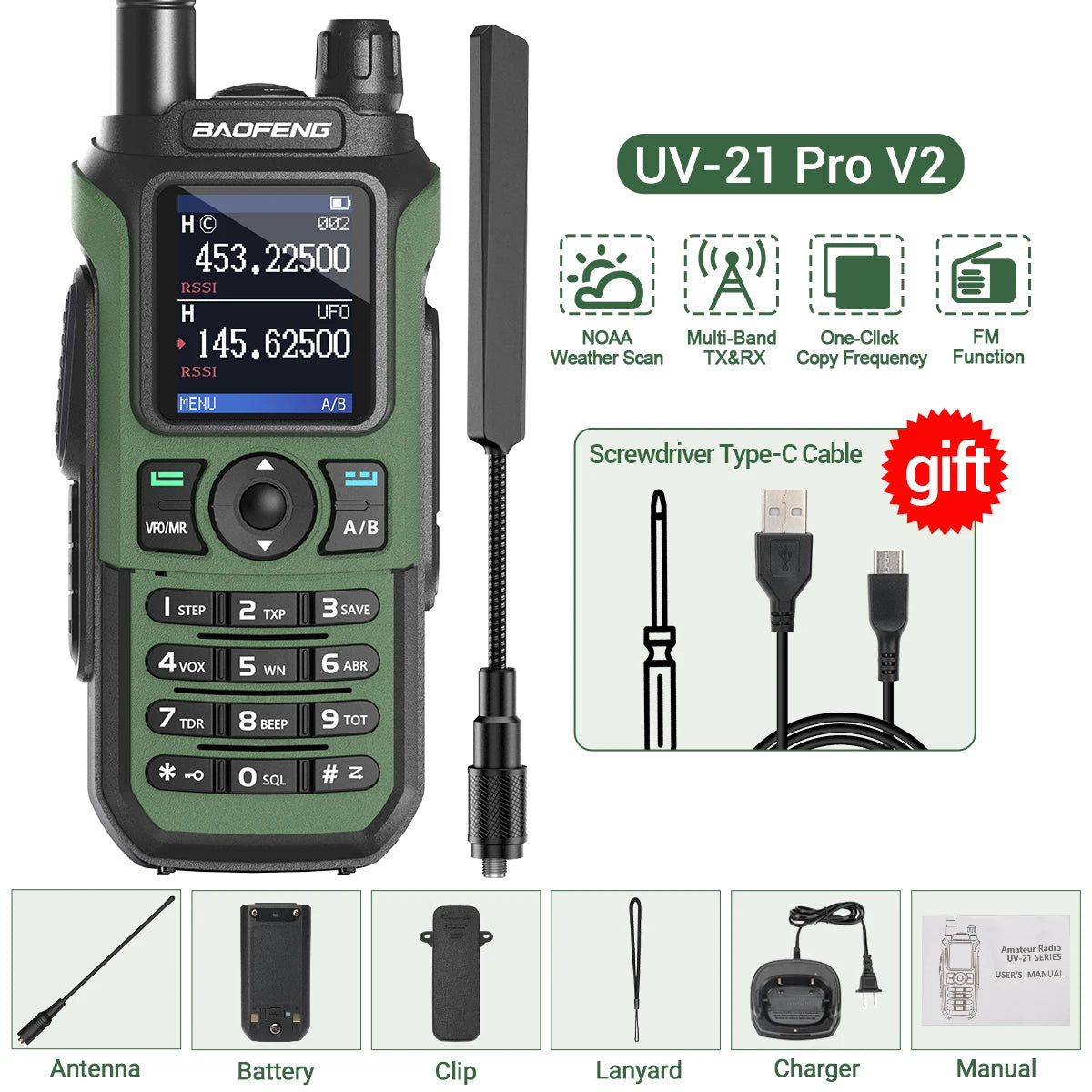 Baofeng UV-21 Pro Walkie Talkie – Long Range Multi-Band Ham Radio (16KM, Type-C)