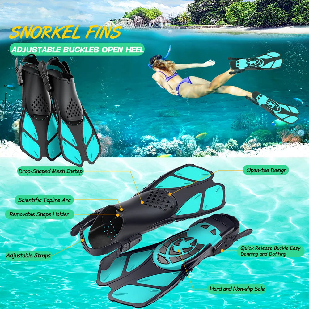 Adjustable Snorkel Fins – Short Silicone Swim Flippers for Adults