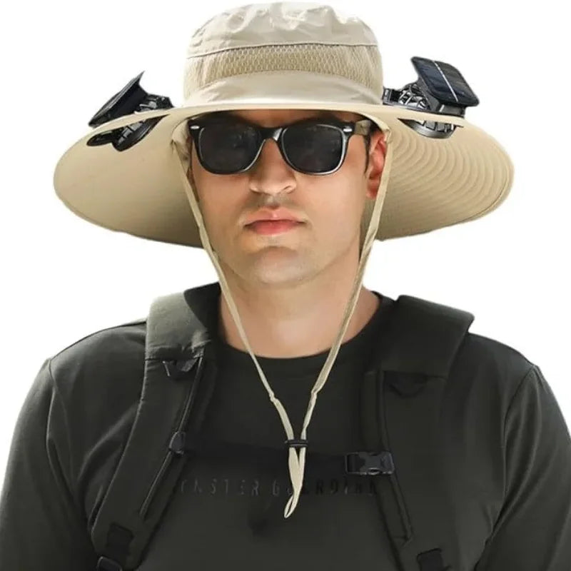 Men’s Wide Brim Solar Fan Hat – UPF50+ Sun Protection, Dual Power