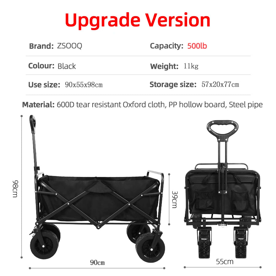 Heavy Duty Folding Utility Wagon – Large Capacity Collapsible Outdoor Cart