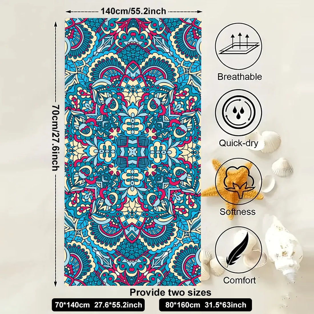Microfiber Sand-Free Beach Towel – Quick Dry, Soft & Lightweight for Travel
