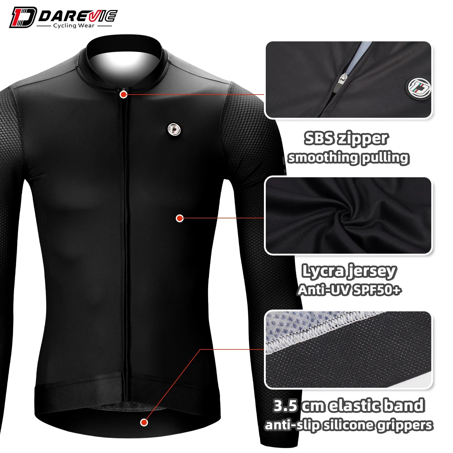 DAREVIE Men’s Cycling Jersey – Summer Long Sleeve Breathable Anti-UV MTB & Road Shirt