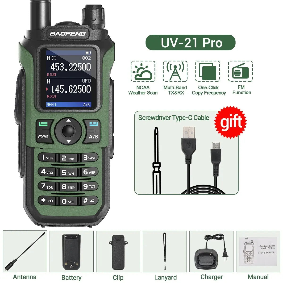 Baofeng UV-21 Pro Walkie Talkie – Long Range Multi-Band Ham Radio (16KM, Type-C)