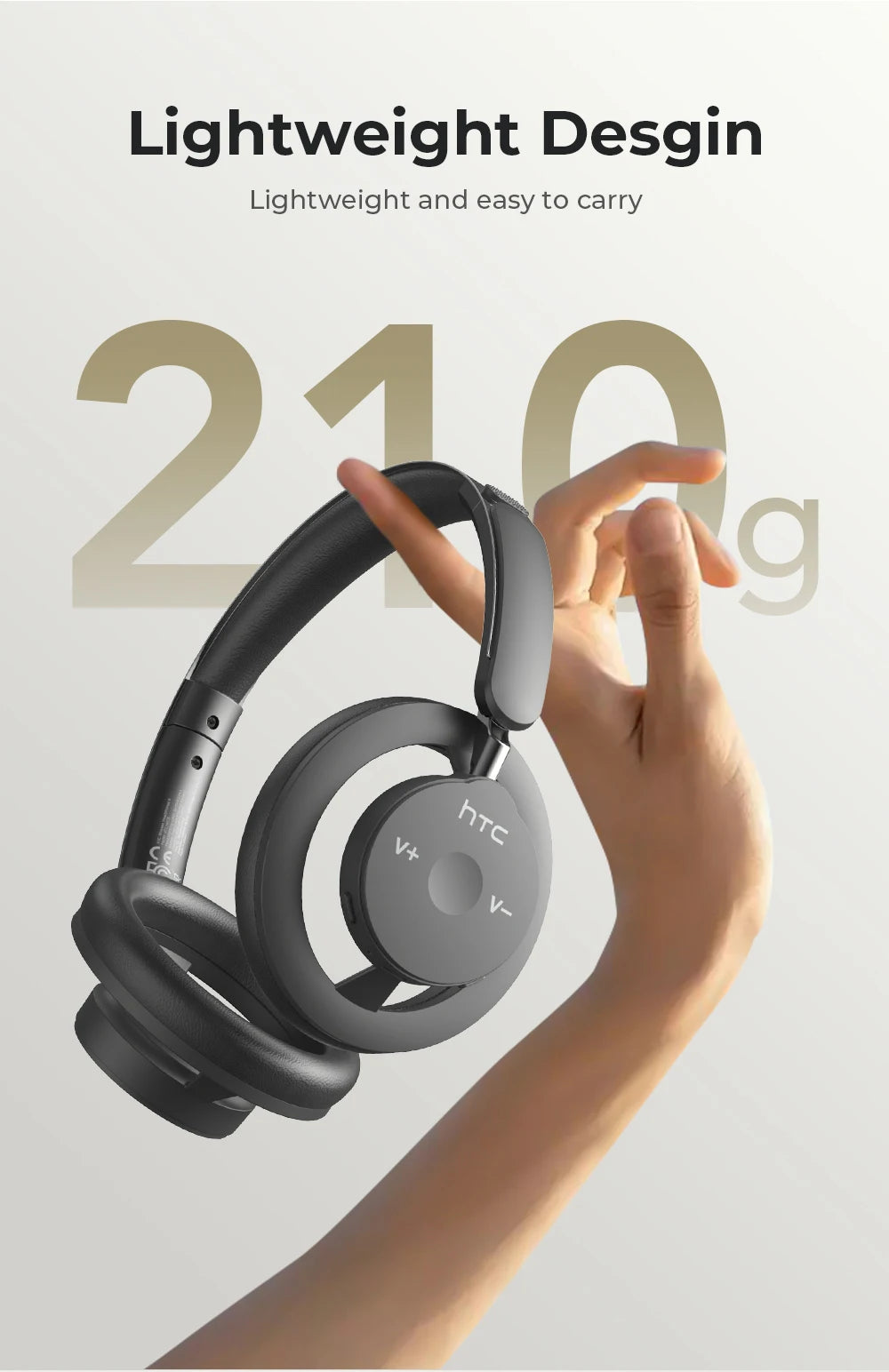 HTC HP06 Open-Ear Wireless Headphones – Foldable Bluetooth V6.0 Headset with AI Translate