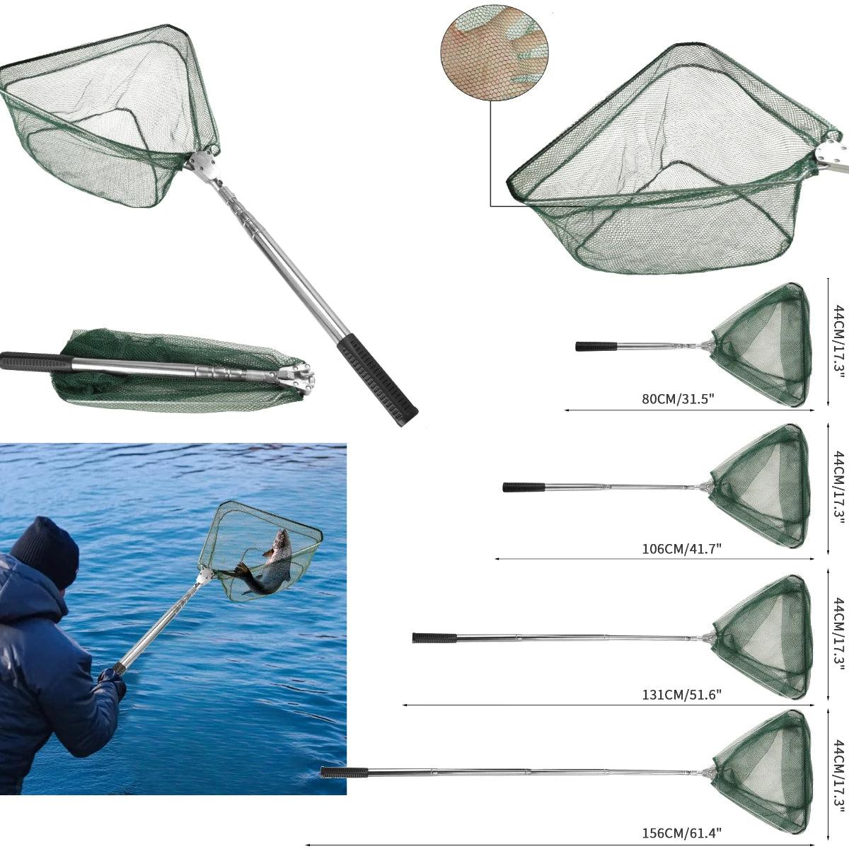 Telescopic Fishing Landing Net – 55cm to 190cm Foldable Floating Net