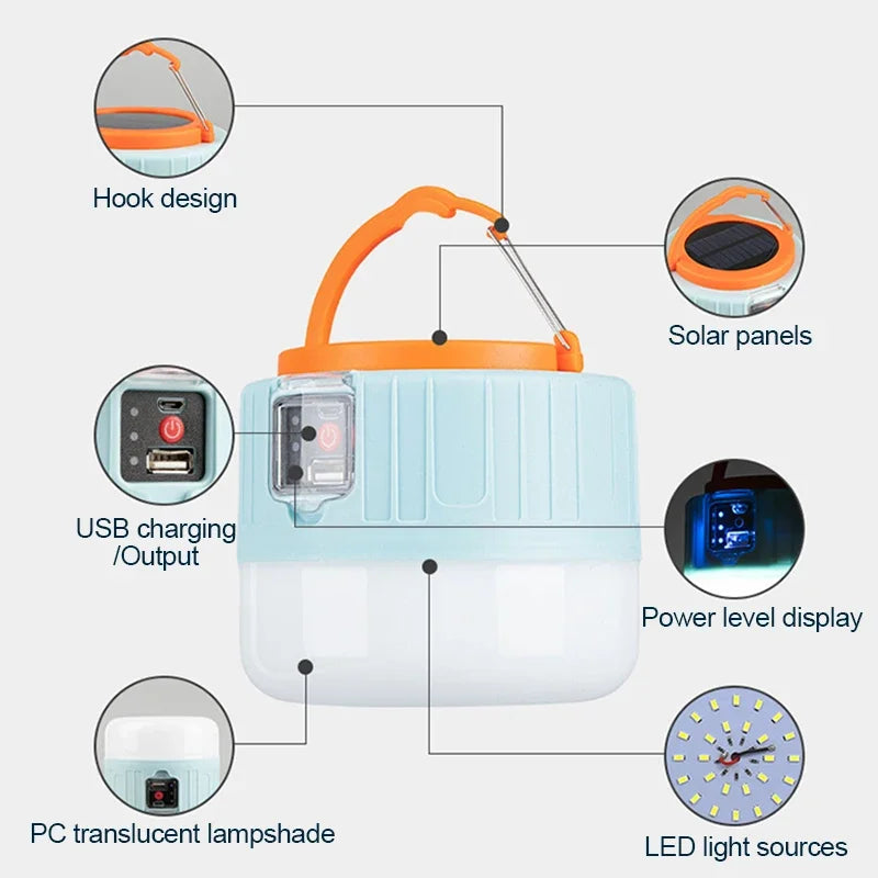 LED Camping Light Waterproof Rechargeable Tent Lamp Portable Lanterns Emergency Lights Market Lamp Energy Saving Bulb
