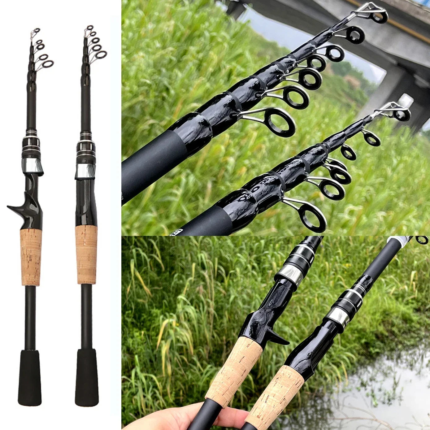 Telescopic Carbon Fishing Rod – 1.5M to 2.4M Spinning/Baitcasting