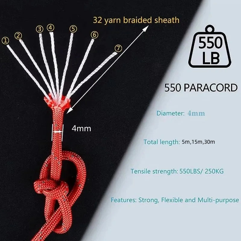 Reflective 550 Paracord – 7 Strand Military Tactical Rope