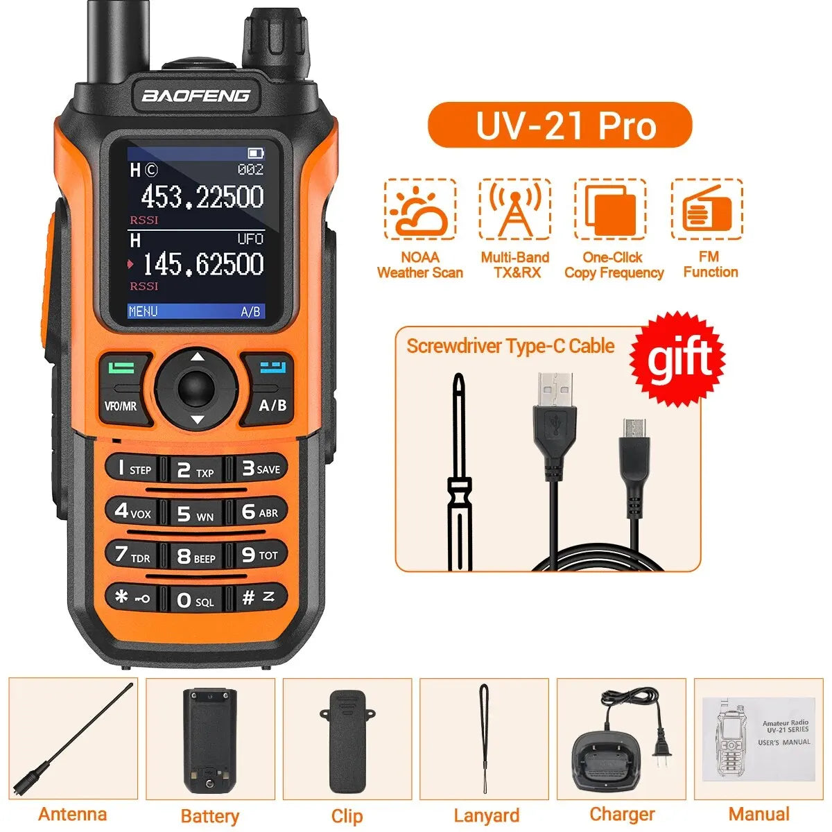 Baofeng UV-21 Pro Walkie Talkie – Long Range Multi-Band Ham Radio (16KM, Type-C)