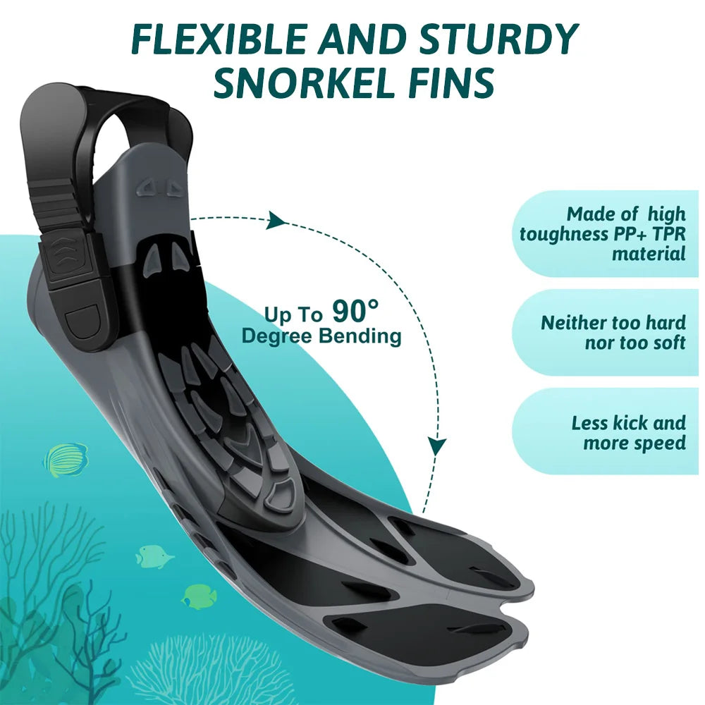 Adjustable Snorkel Fins – Short Silicone Swim Flippers for Adults