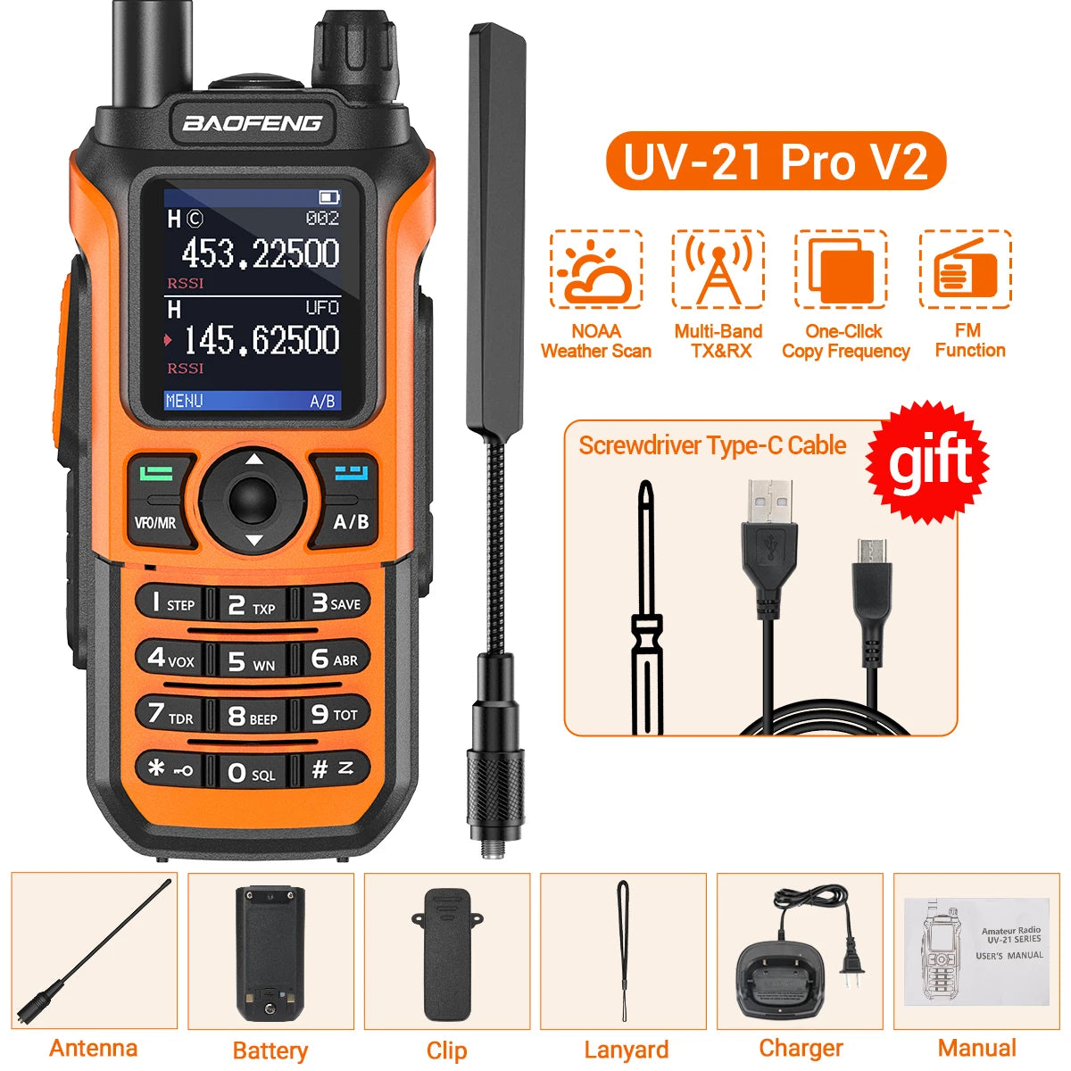 Baofeng UV-21 Pro Walkie Talkie – Long Range Multi-Band Ham Radio (16KM, Type-C)
