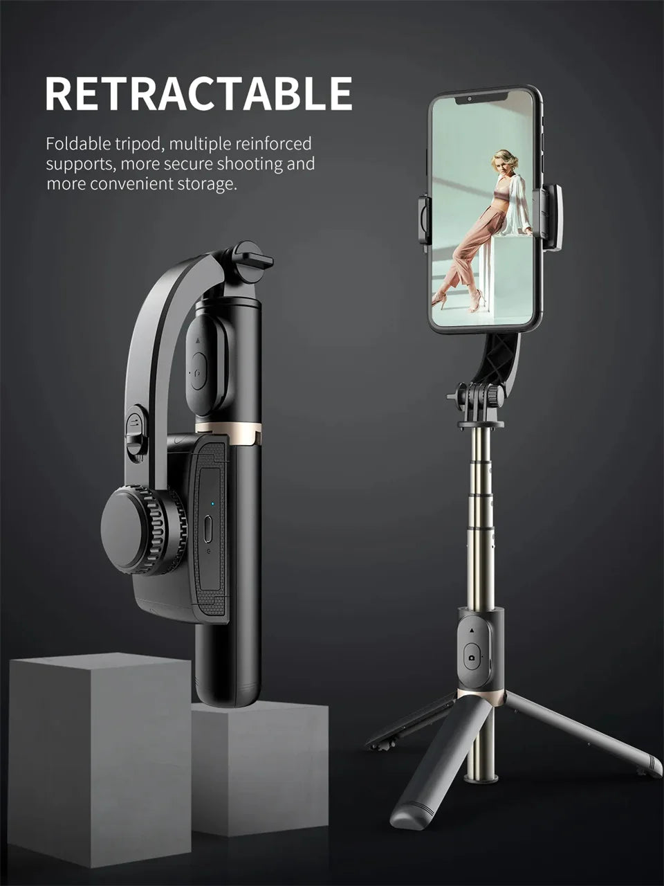 STTKGZD Handheld Gimbal Stabilizer – Bluetooth Selfie Stick Tripod with Fill Light