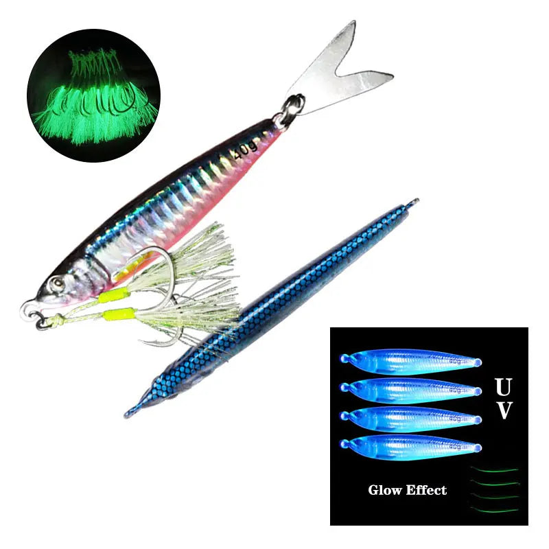 AS Slow Jig UV Glow Metal Lure – 3D Print Sinking Jigging Bait (40g–80g)
