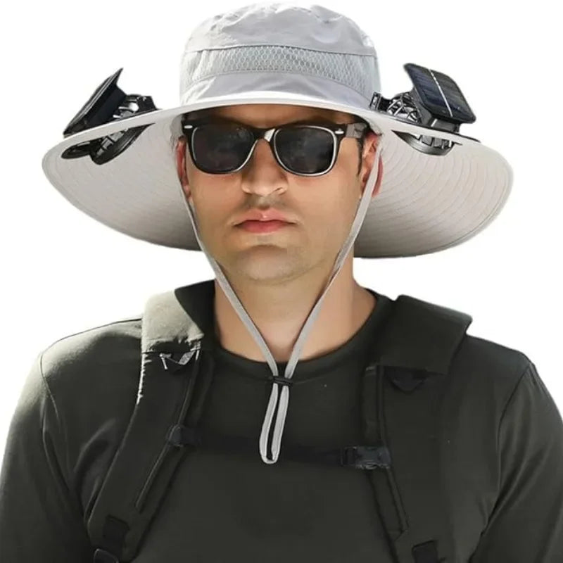 Men’s Wide Brim Solar Fan Hat – UPF50+ Sun Protection, Dual Power