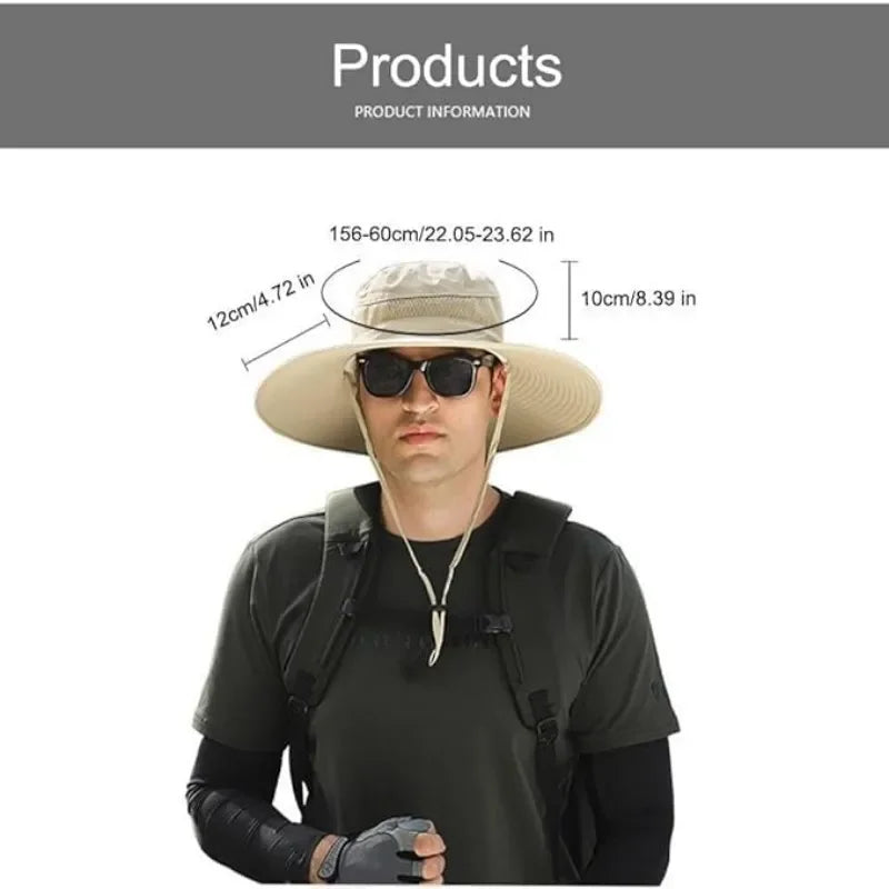 Men’s Wide Brim Solar Fan Hat – UPF50+ Sun Protection, Dual Power