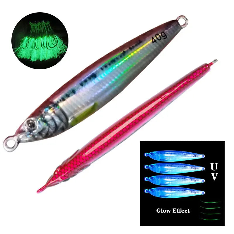 AS Slow Jig UV Glow Metal Lure – 3D Print Sinking Jigging Bait (40g–80g)