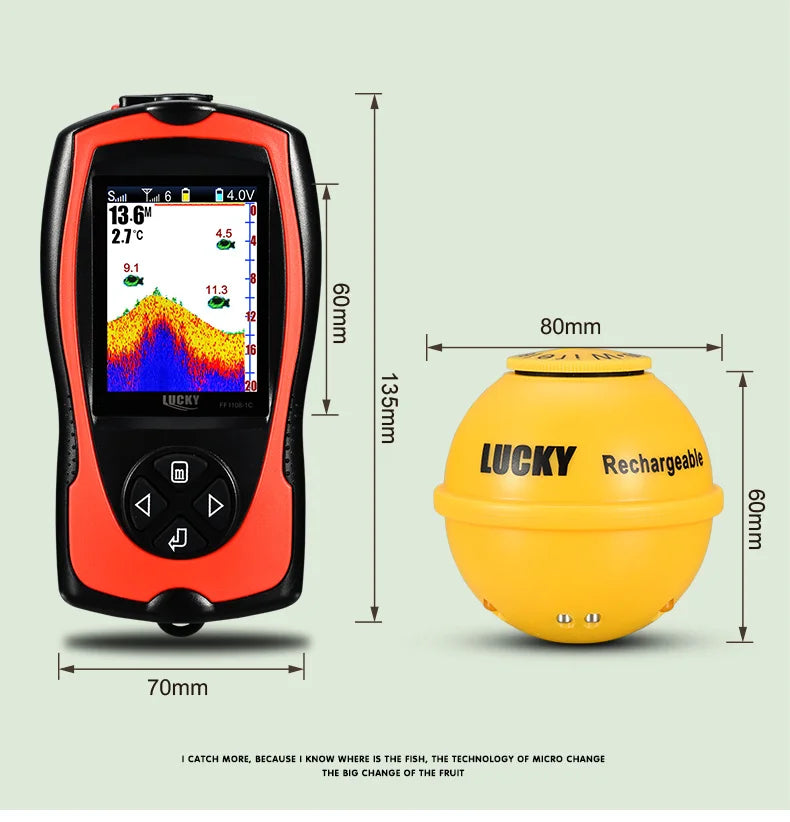 Lucky FF1108-1CWLA Wireless Sonar Fish Finder – 45M Depth, Rechargeable