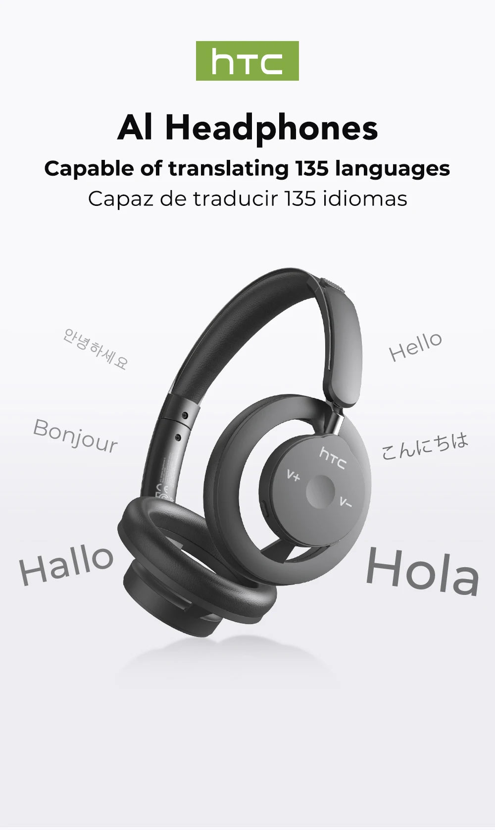 HTC HP06 Open-Ear Wireless Headphones – Foldable Bluetooth V6.0 Headset with AI Translate