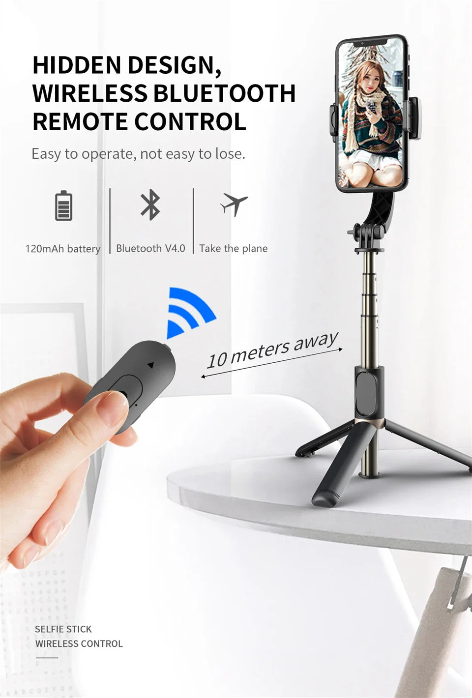 STTKGZD Handheld Gimbal Stabilizer – Bluetooth Selfie Stick Tripod with Fill Light
