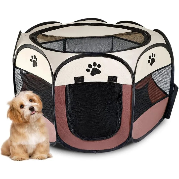 Foldable Portable Pet Tent – Octagonal Cat & Dog Playpen for Travel & Outdoor Use