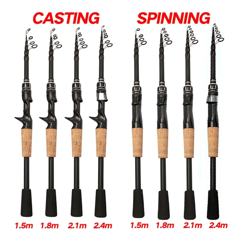 Telescopic Carbon Fishing Rod – 1.5M to 2.4M Spinning/Baitcasting
