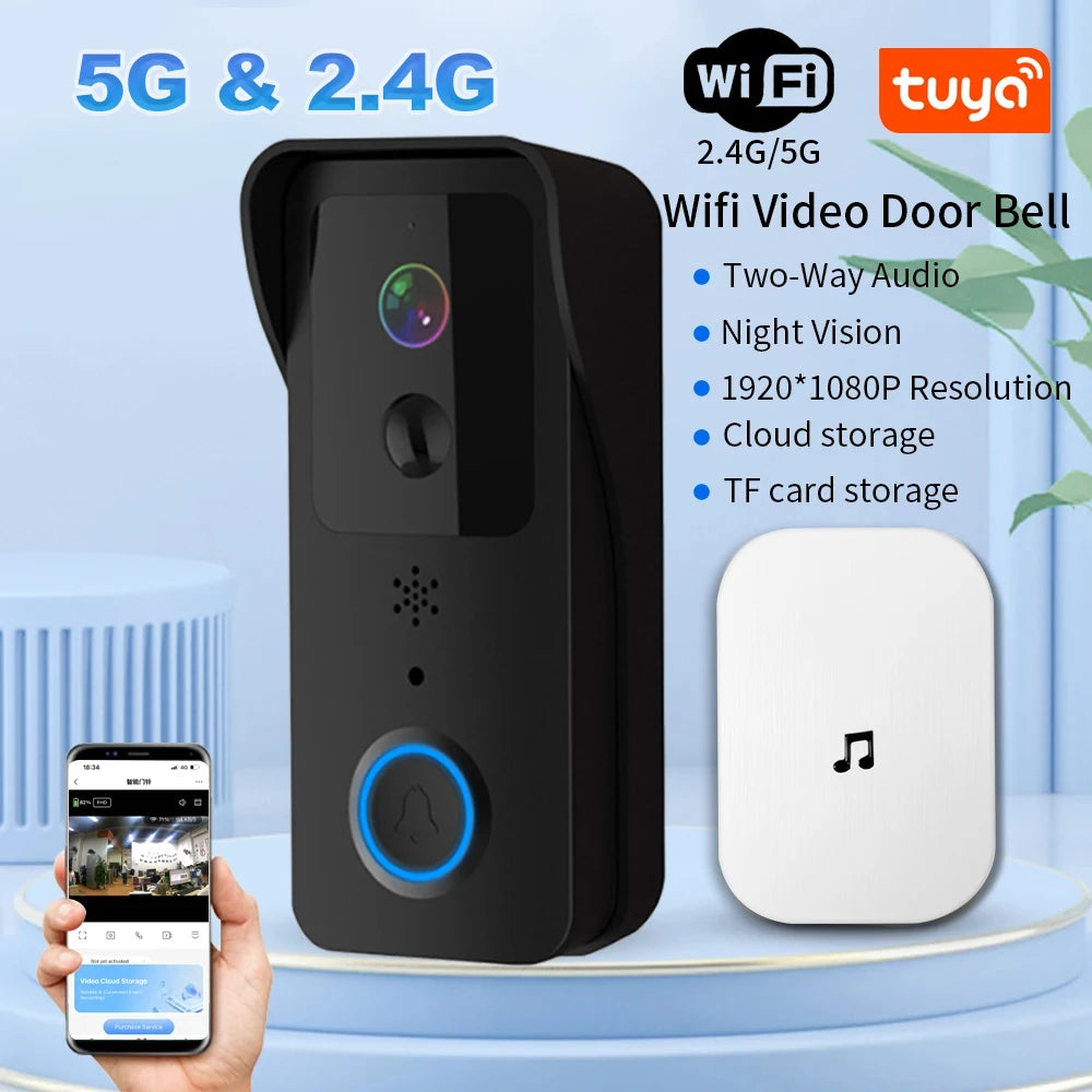 1080P Tuya Smart WiFi Video Doorbell – 5G/2.4G, Waterproof, Wireless