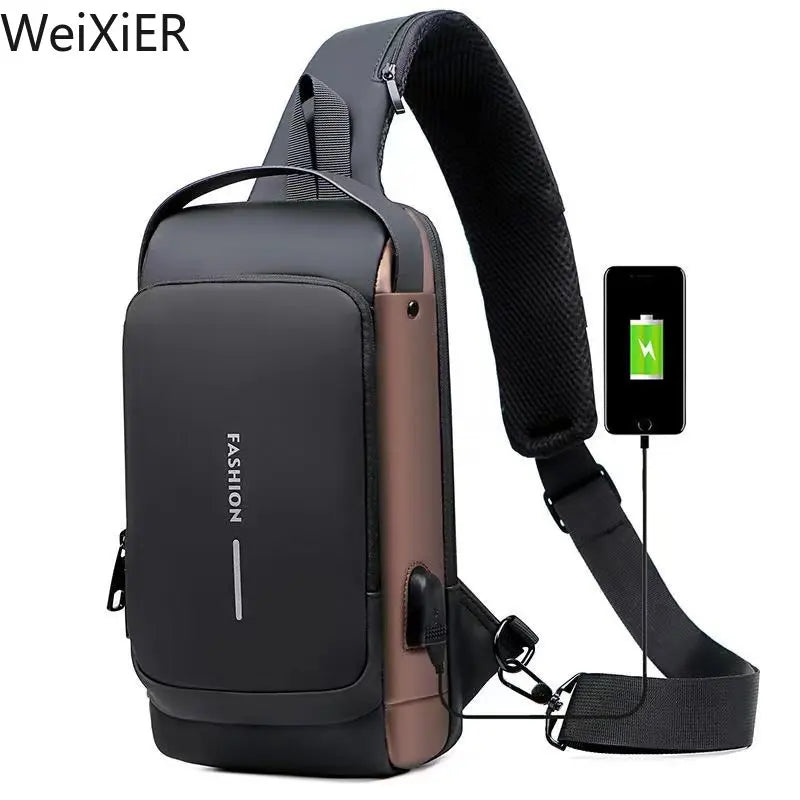 Men’s Crossbody Sling Bag – Multifunction Chest Pack with USB Charging & Anti-Theft Design