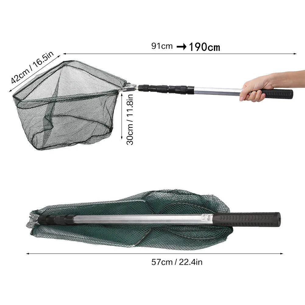 Telescopic Fishing Landing Net – 55cm to 190cm Foldable Floating Net