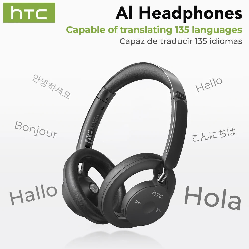 HTC HP06 Open-Ear Wireless Headphones – Foldable Bluetooth V6.0 Headset with AI Translate