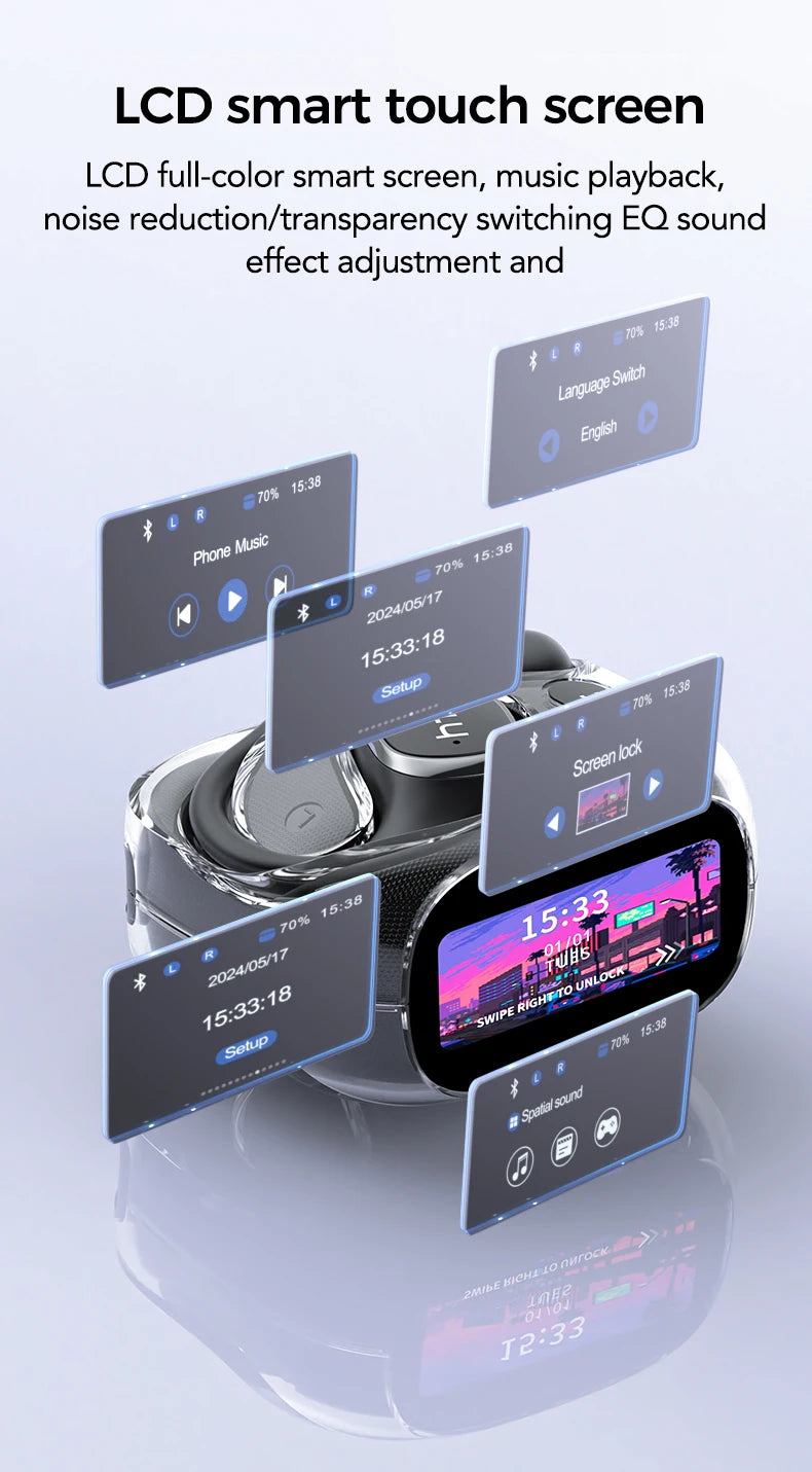 HTC NE11 Open-Ear Wireless Earbuds – Bluetooth V6.0 with AI Translator & LCD Display