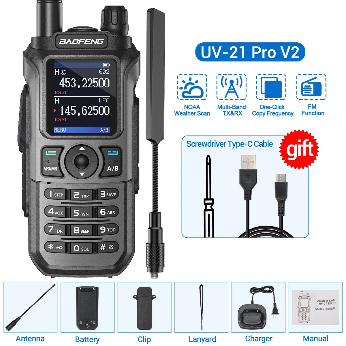 Baofeng UV-21 Pro Walkie Talkie – Long Range Multi-Band Ham Radio (16KM, Type-C)