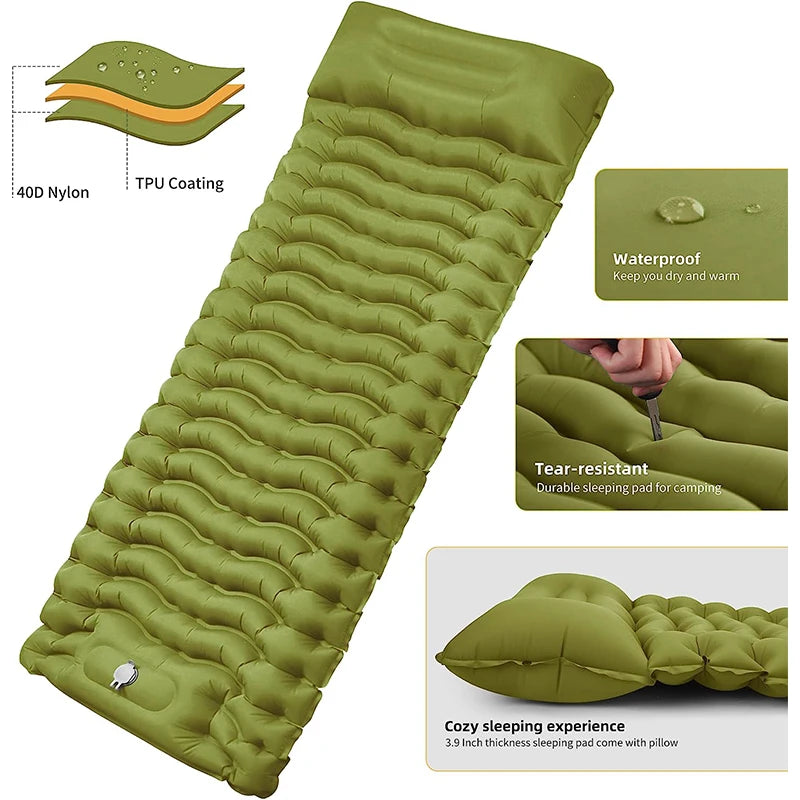 WESTTUNE Inflatable Camping Mattress – Thick Sleeping Pad with Pillow & Built-in Pump