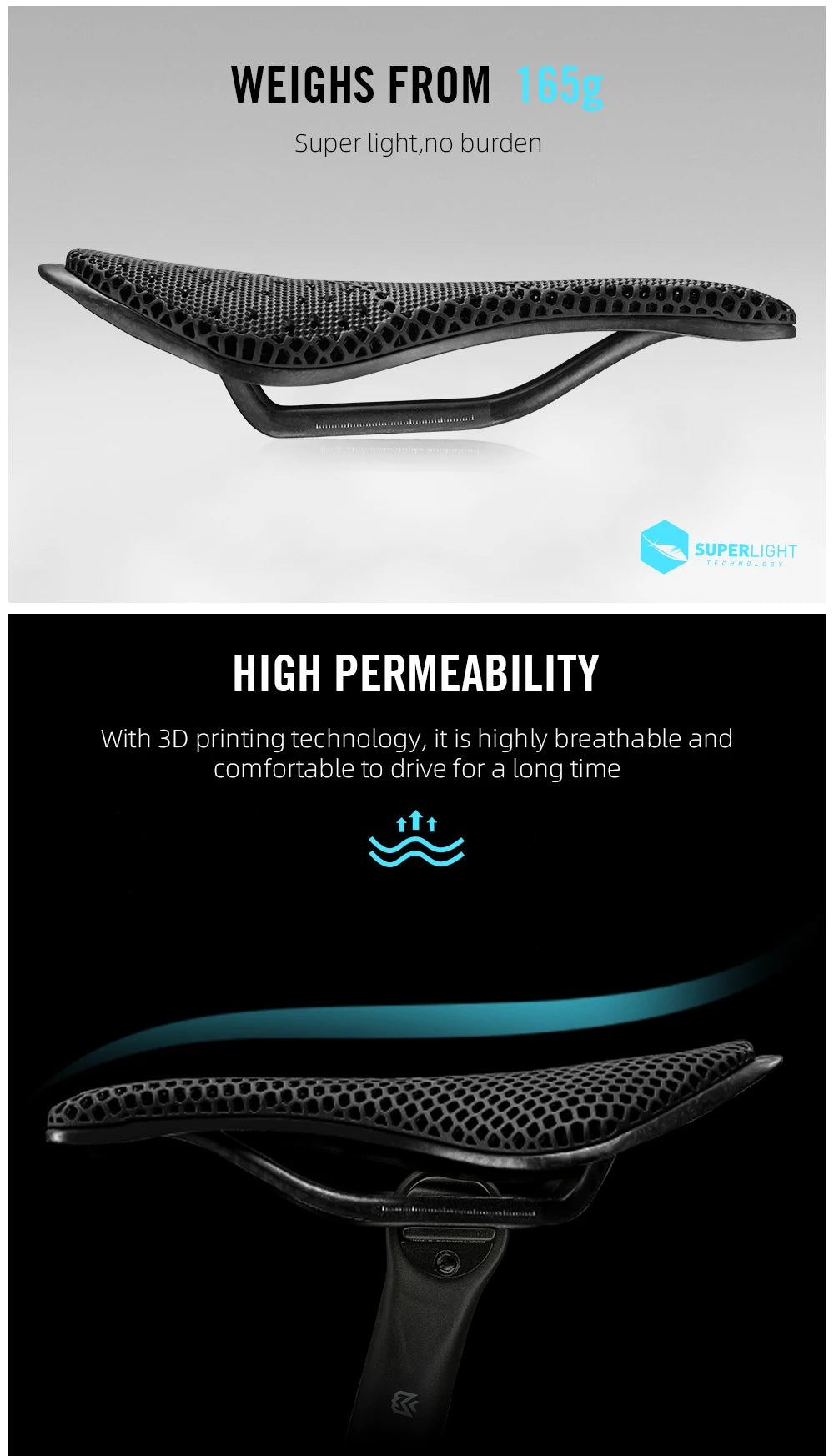 RYET Full Carbon 3D Printed Bike Saddle – Ultralight Breathable MTB & Road Seat