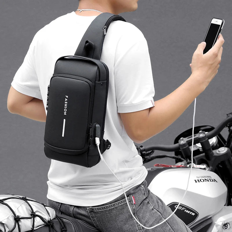 Men’s Crossbody Sling Bag – Multifunction Chest Pack with USB Charging & Anti-Theft Design