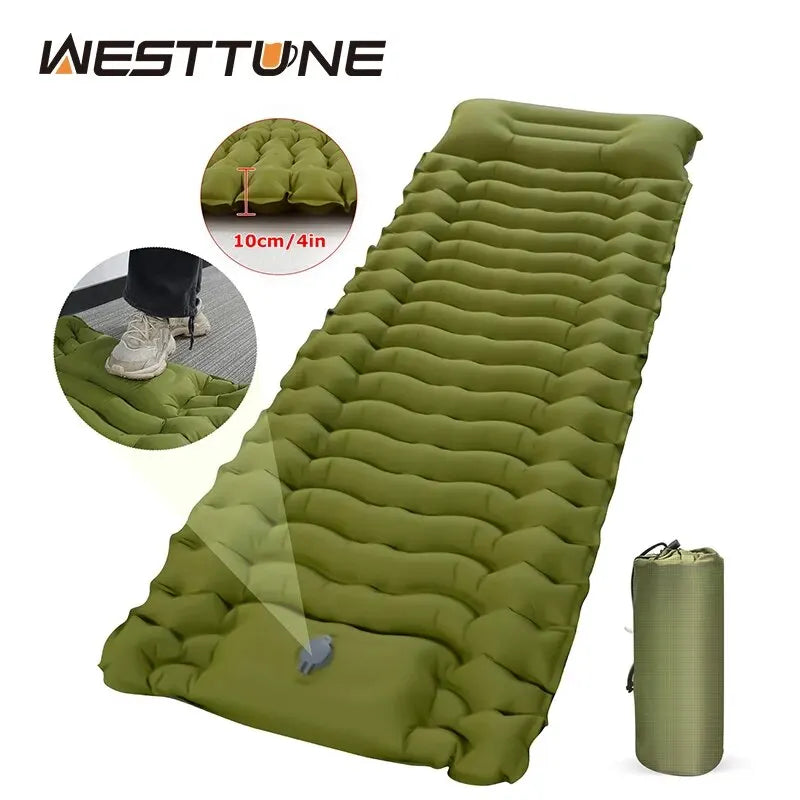 WESTTUNE Inflatable Camping Mattress – Thick Sleeping Pad with Pillow & Built-in Pump