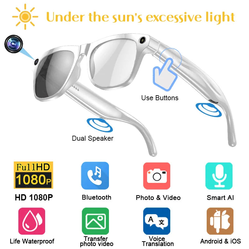 2026 4K AI Smart Glasses – Color Changing, 100MP Camera, Bluetooth Call & Voice Assistant