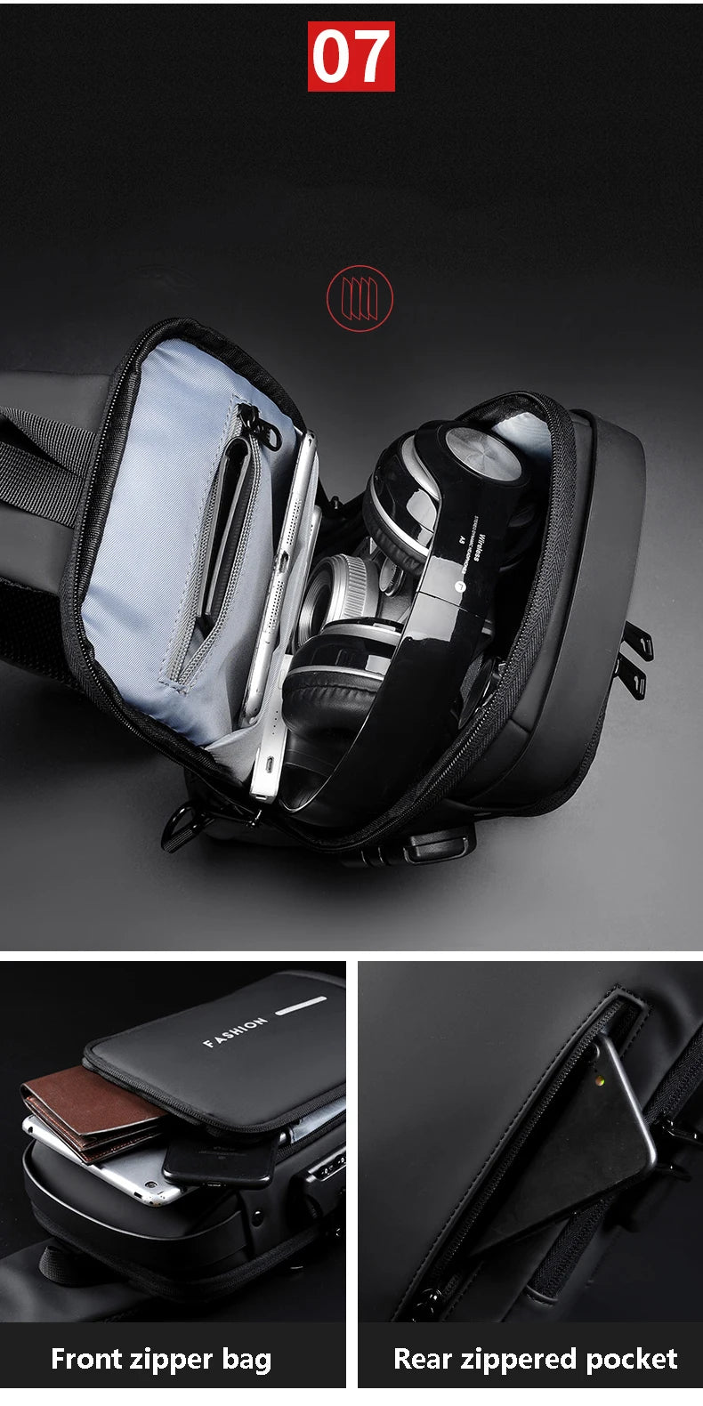 Men’s Crossbody Sling Bag – Multifunction Chest Pack with USB Charging & Anti-Theft Design