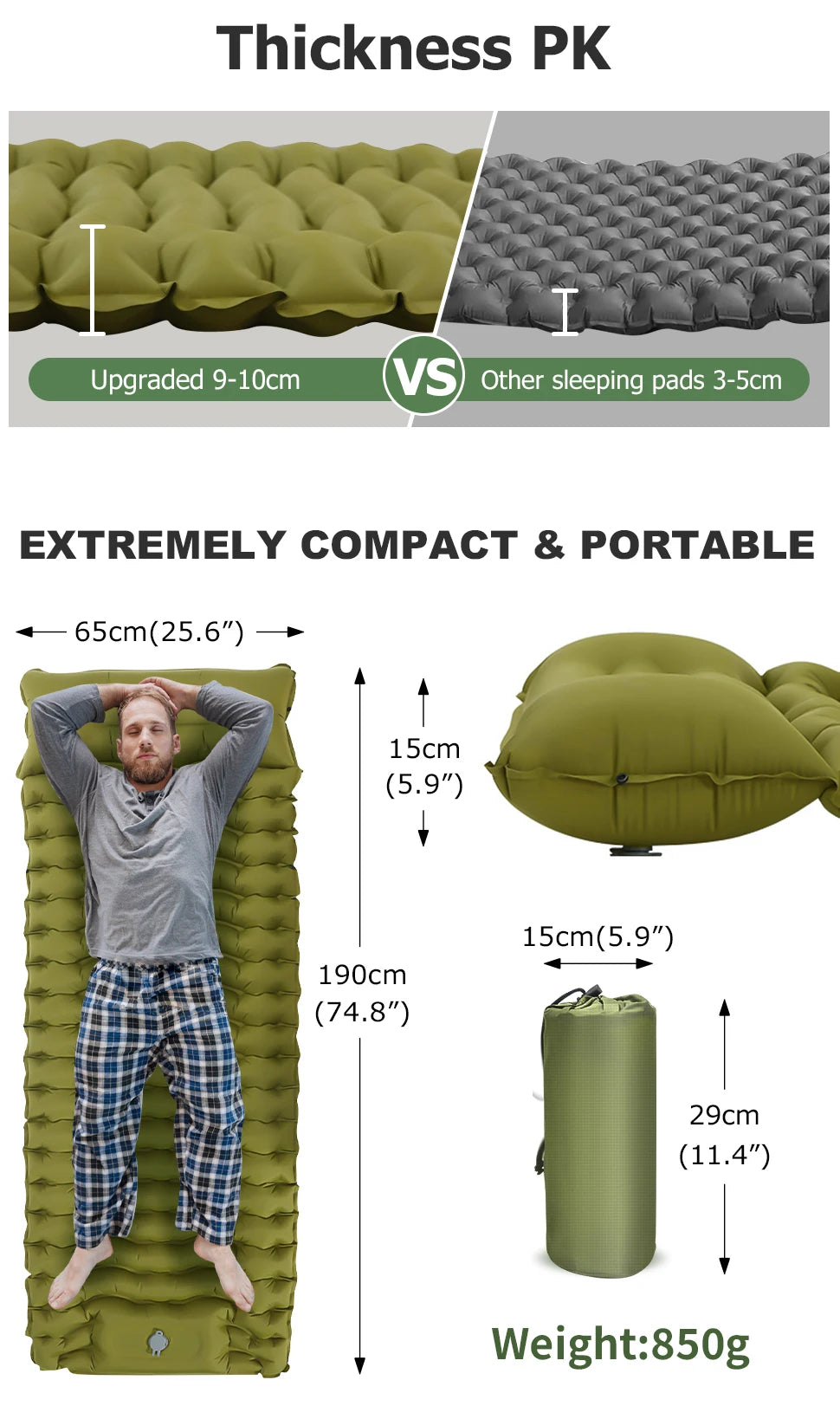WESTTUNE Inflatable Camping Mattress – Thick Sleeping Pad with Pillow & Built-in Pump